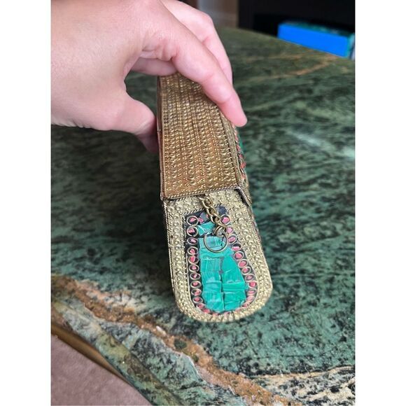 Vintage Cleopatra, like crystal stone bag, purse malachite, gold embellishments - Picture 7 of 11